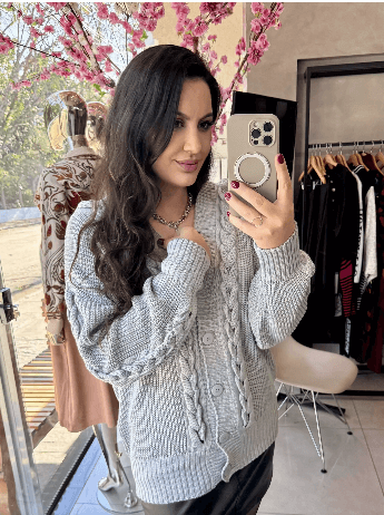 maxi tricot com detalhes de tranças Maxi Casaco em tricot com detalhes de tranças
